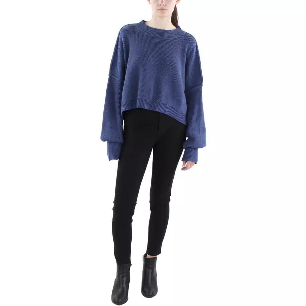 Free People Womens Easy Street Blue Mock Neck Pullover crop